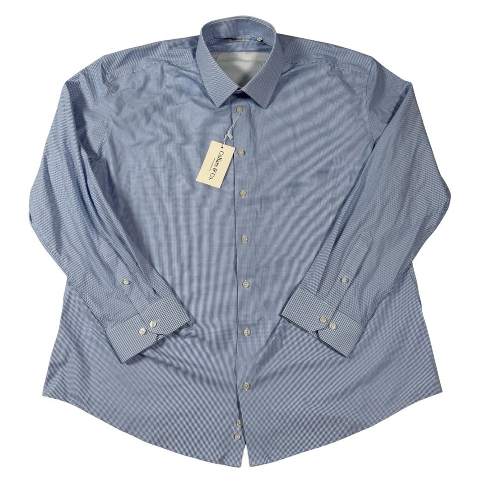 Collars & Co Mens 3XL Blue Micro Houndstooth Firm Collar Dress Shirt DDS Blue